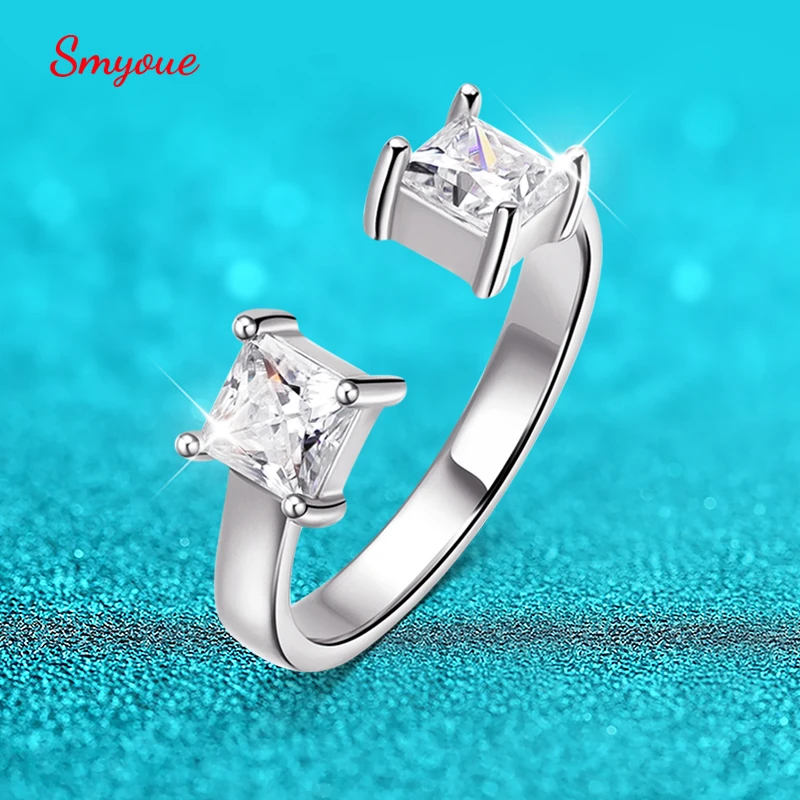 Smyoue 1CTTW 4.5mm Princess Cut Certified Moissanite Rings for Women Adjustable 100% 925 Sterling Silver Wedding Party Band Gift