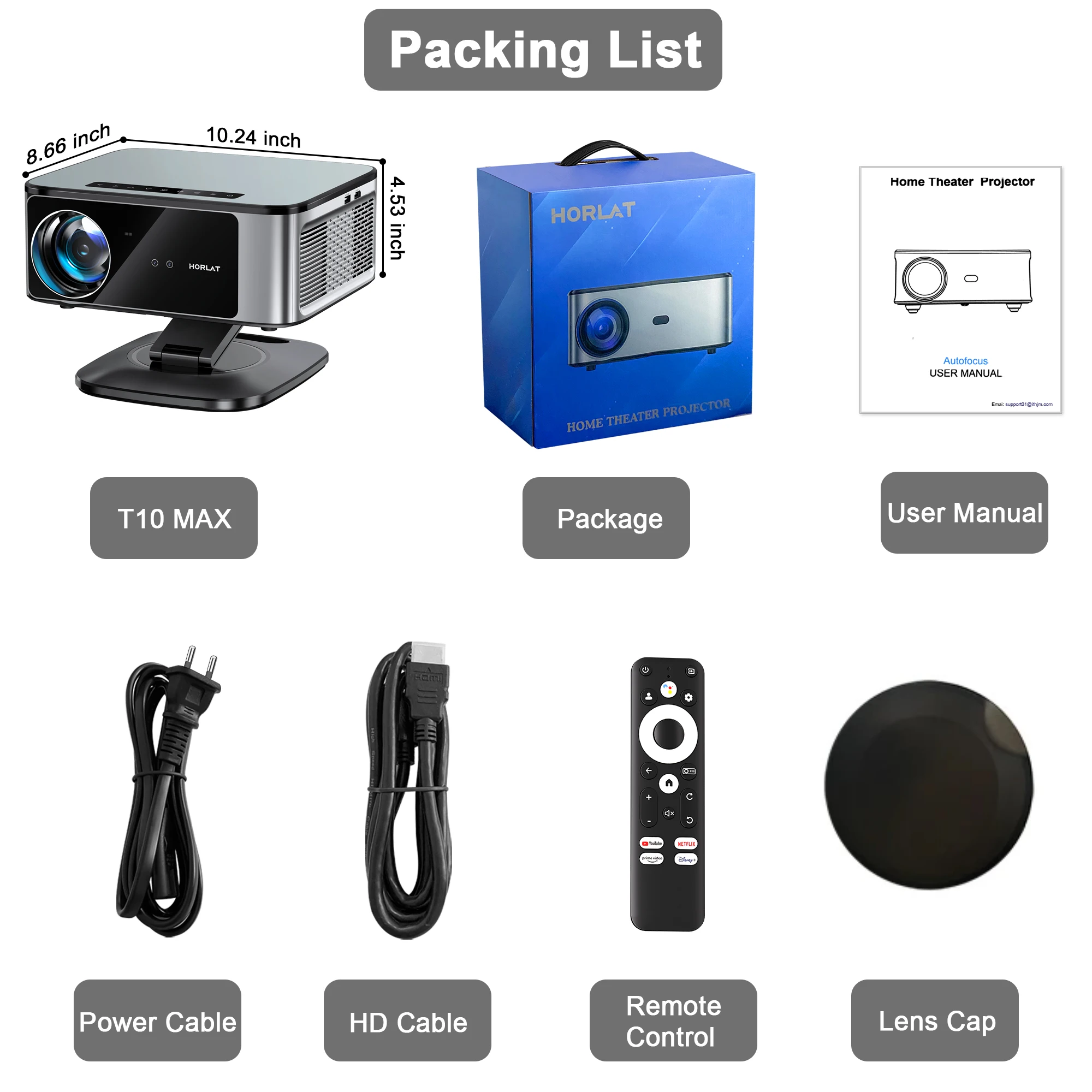 2026 HORLAT 45000 Lumens 4K Ultra HD Projector TOF Focus Android 14 WiFi 6 1080P Full HD Daylight Home Theater Movie Projector