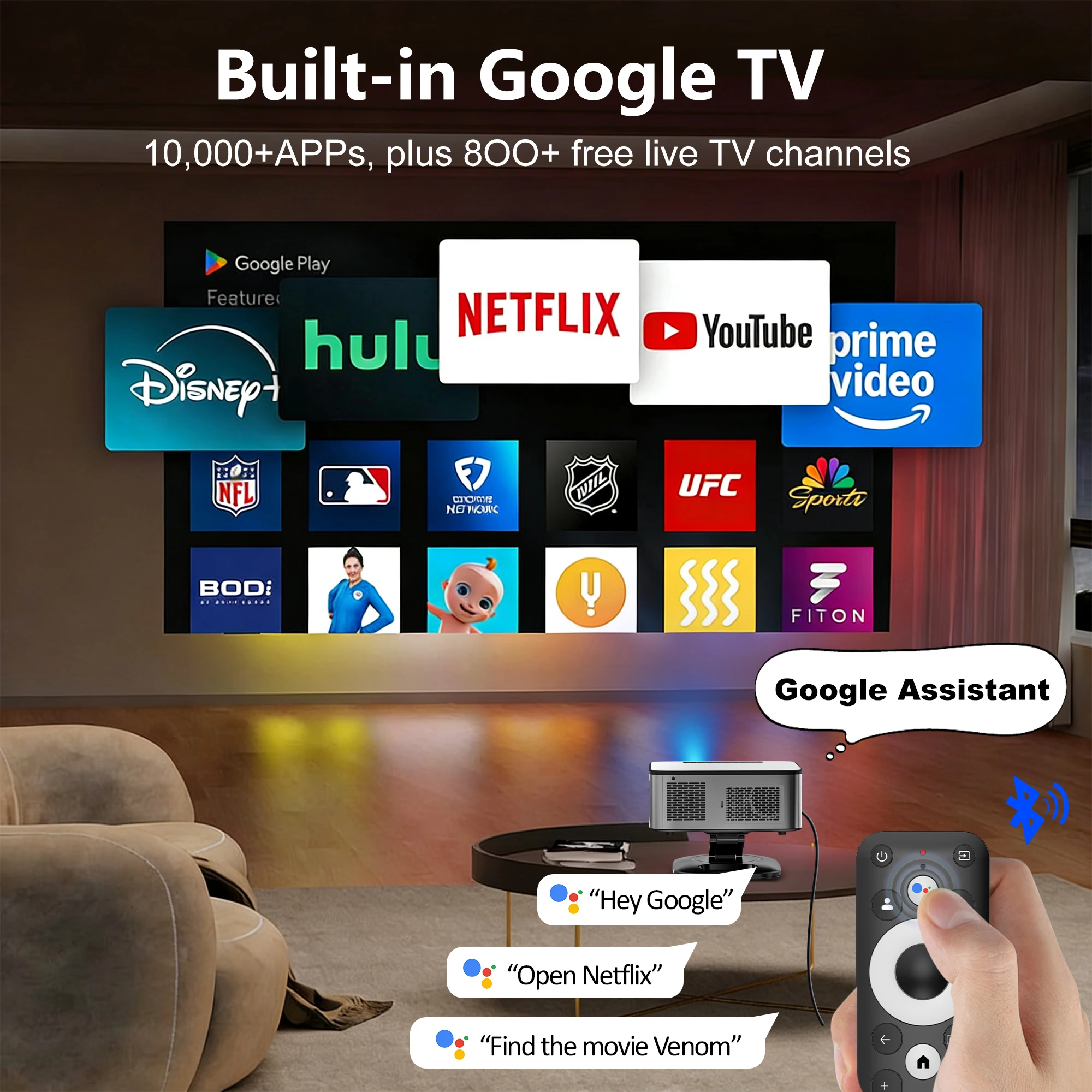 2026 HORLAT 45000 Lumens 4K Ultra HD Projector TOF Focus Android 14 WiFi 6 1080P Full HD Daylight Home Theater Movie Projector