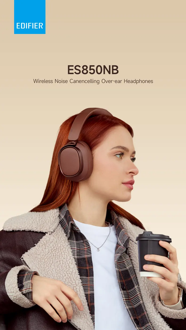 Edifier ES850NB Wireless Headphone Noise Cancelling Bluetooth Earphones Hi-Res Wireless Over-Ear Headphones with Carry Bag