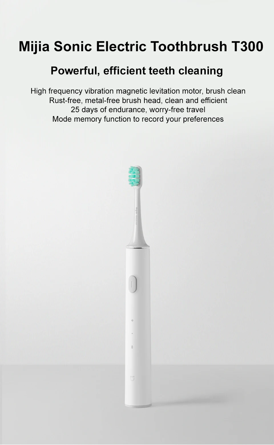 Xiaomi Mijia T300 Sonic Electric Toothbrush IPX7 Waterproof High-Frequency Vibration Magnetic Motor Long Battery Life Oral Care