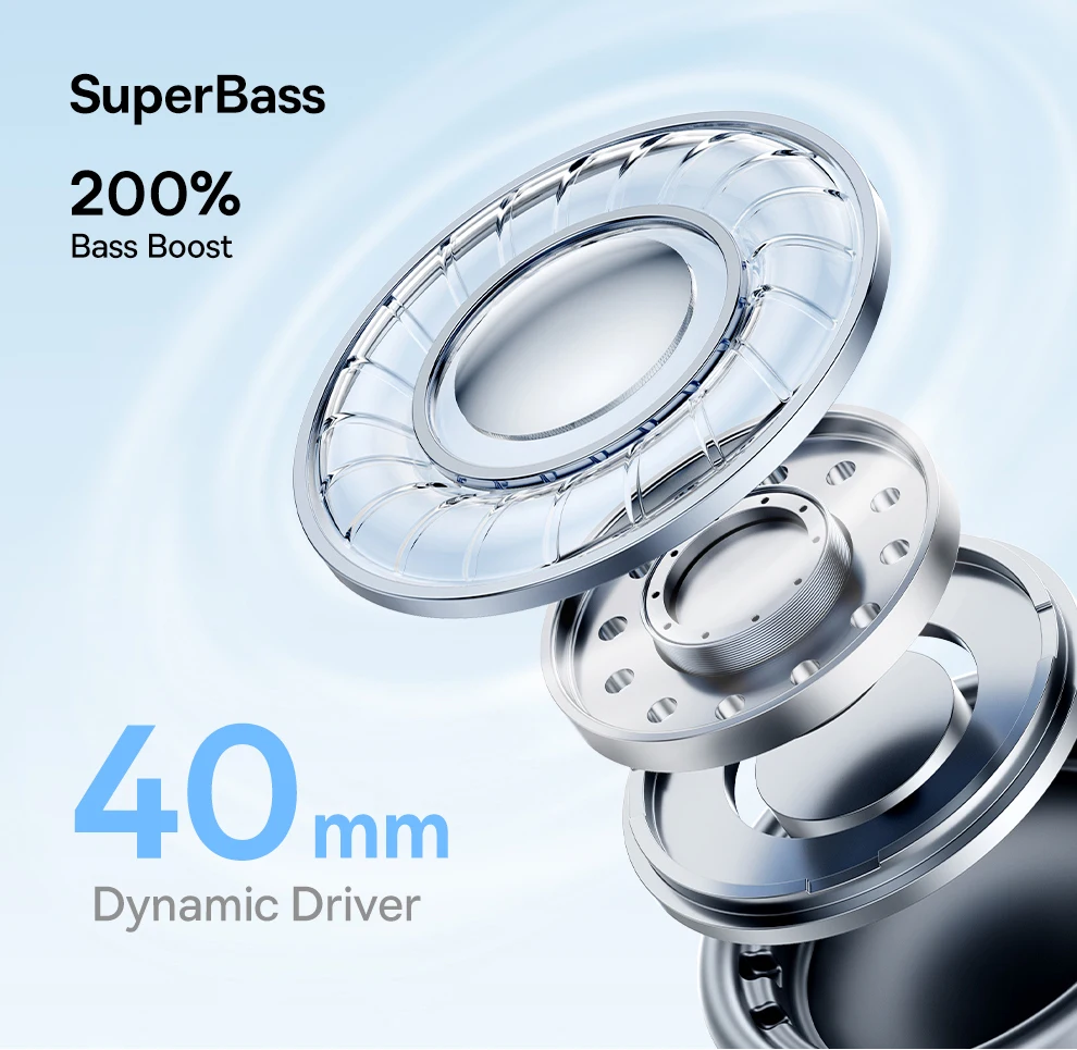 Baseus BH1 Lite Wireless Headphones Bluetooth 6.0 ENC Clear Call Headsets Super Bass Hit Earphones 80H Playtime Over Ear Headset