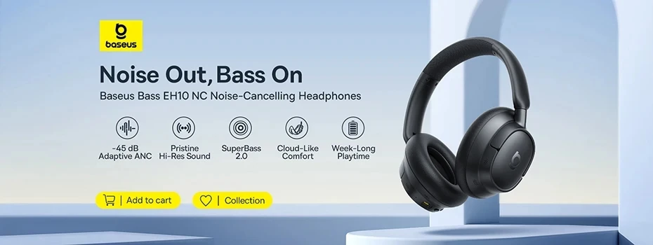 Baseus BH1 Lite Wireless Headphones Bluetooth 6.0 ENC Clear Call Headsets Super Bass Hit Earphones 80H Playtime Over Ear Headset