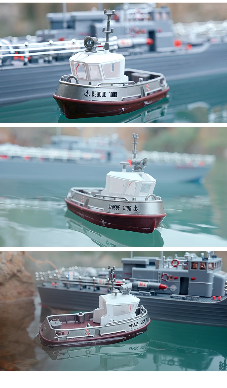 ZWN 1/32 RC Boat With Lights Powerful Dual Motor 2.4G Long Range Wireless Remote Controlled Tugboat Model Toy for Boy Girl Gifts