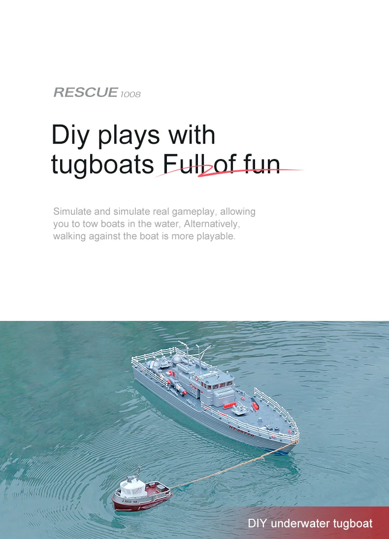 ZWN 1/32 RC Boat With Lights Powerful Dual Motor 2.4G Long Range Wireless Remote Controlled Tugboat Model Toy for Boy Girl Gifts