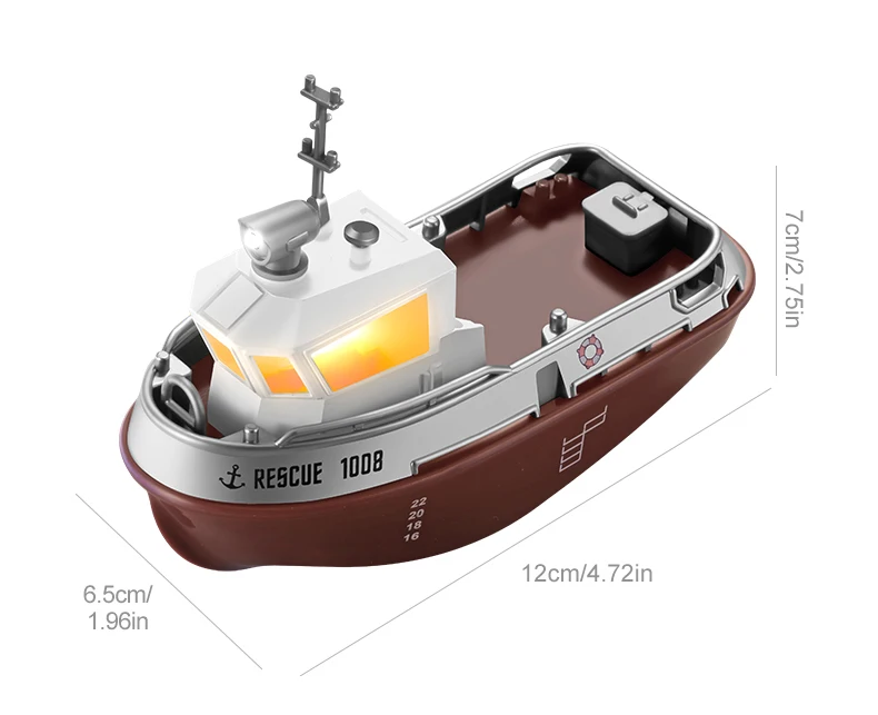 ZWN 1/32 RC Boat With Lights Powerful Dual Motor 2.4G Long Range Wireless Remote Controlled Tugboat Model Toy for Boy Girl Gifts