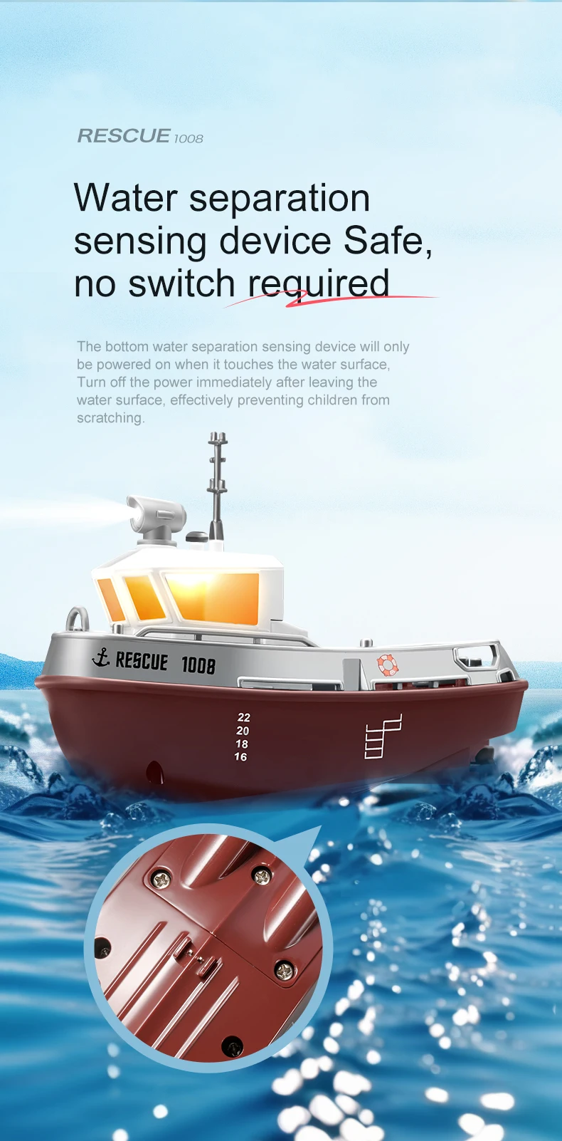 ZWN 1/32 RC Boat With Lights Powerful Dual Motor 2.4G Long Range Wireless Remote Controlled Tugboat Model Toy for Boy Girl Gifts