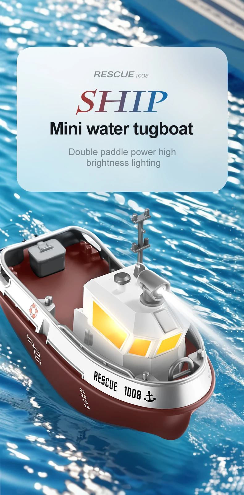 ZWN 1/32 RC Boat With Lights Powerful Dual Motor 2.4G Long Range Wireless Remote Controlled Tugboat Model Toy for Boy Girl Gifts