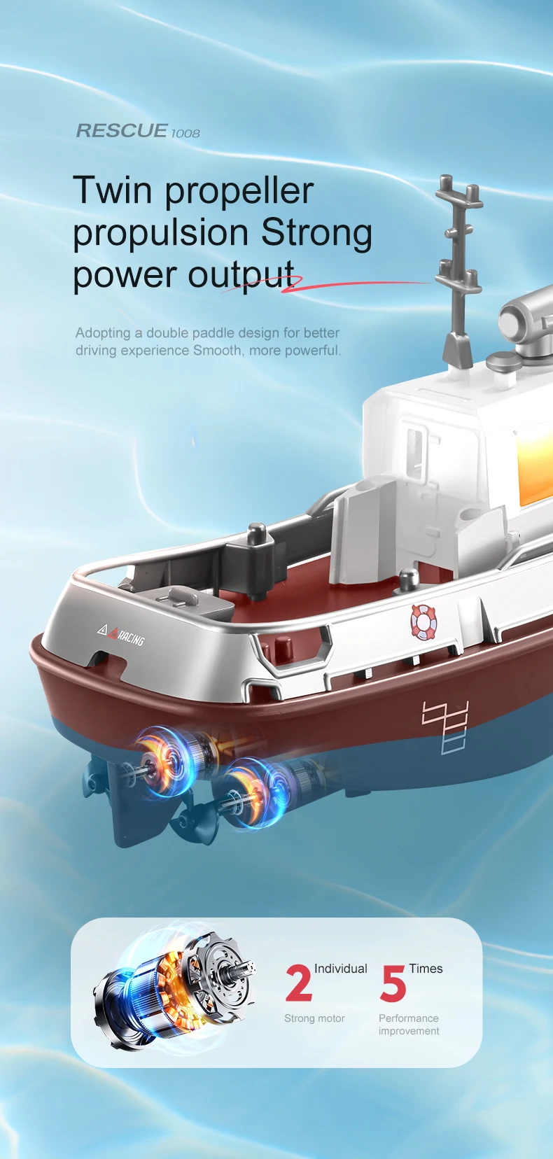 ZWN 1/32 RC Boat With Lights Powerful Dual Motor 2.4G Long Range Wireless Remote Controlled Tugboat Model Toy for Boy Girl Gifts