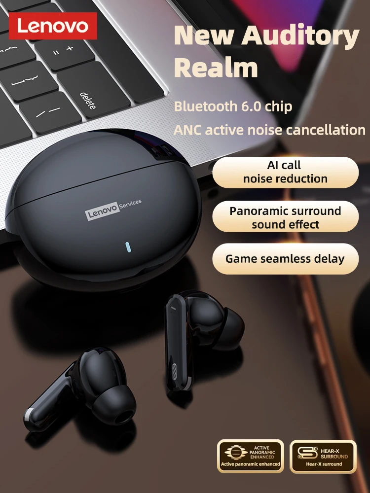 Lenovo LE253 Headphones Wireless Bluetooth 6.0 Earphones TWS HiFi Sound ANC Noise Reduction Gaming Sports Earbuds With Mic
