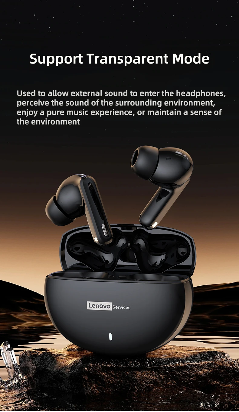 Lenovo LE253 Headphones Wireless Bluetooth 6.0 Earphones TWS HiFi Sound ANC Noise Reduction Gaming Sports Earbuds With Mic