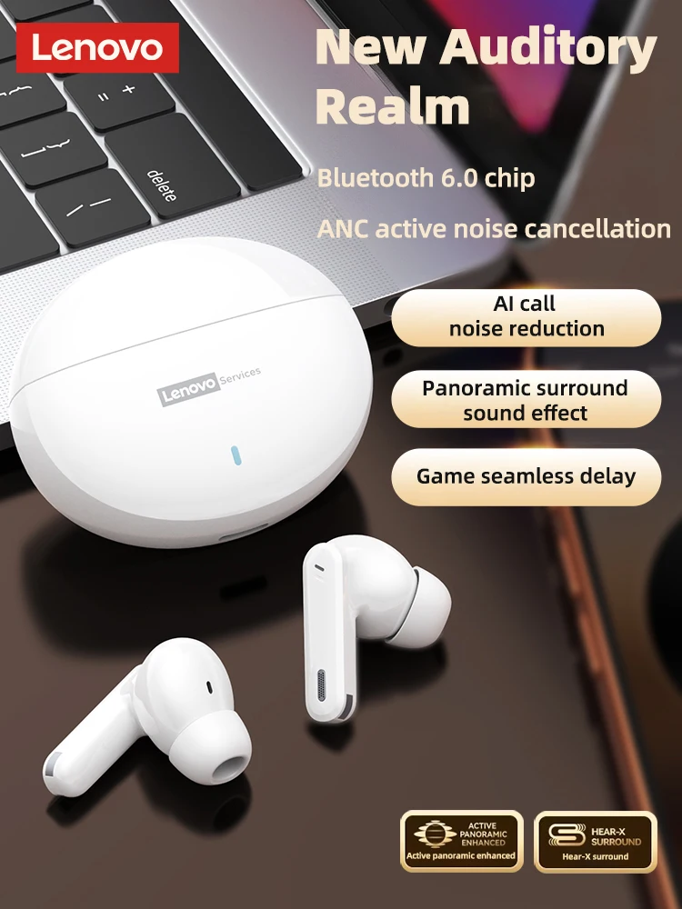 Lenovo LE253 Headphones Wireless Bluetooth 6.0 Earphones TWS HiFi Sound ANC Noise Reduction Gaming Sports Earbuds With Mic