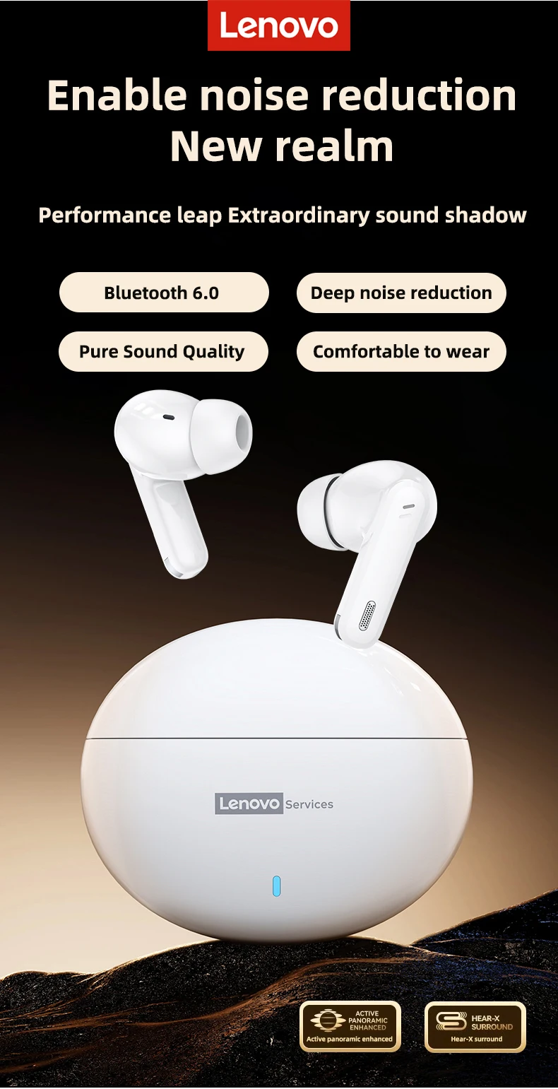 Lenovo LE253 Headphones Wireless Bluetooth 6.0 Earphones TWS HiFi Sound ANC Noise Reduction Gaming Sports Earbuds With Mic