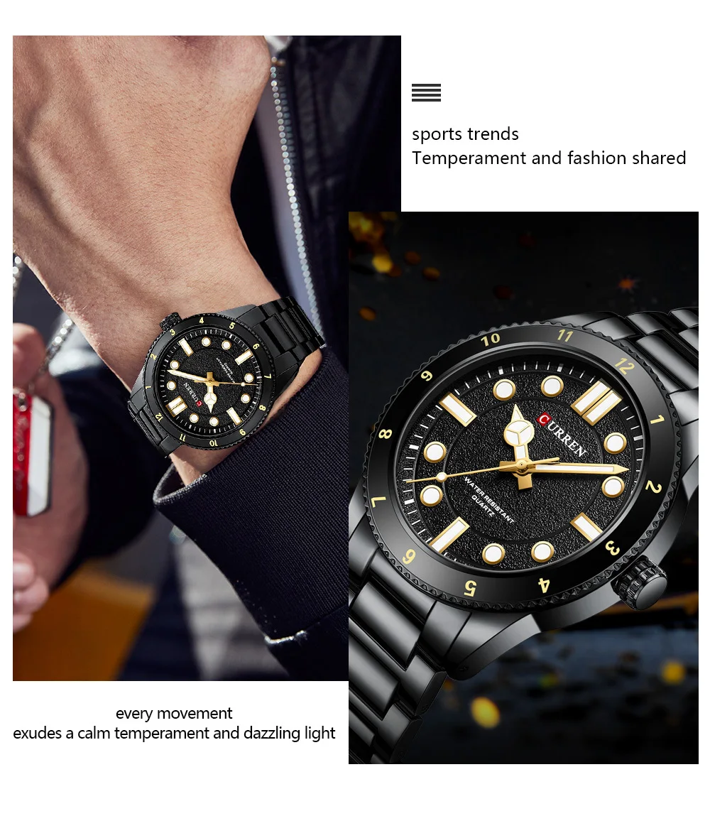 CURREN 8450 Military Sport Watch Men's Night Light Waterproof Steel Strip Quartz Men's Business Leisure Watch Relogios Masculino