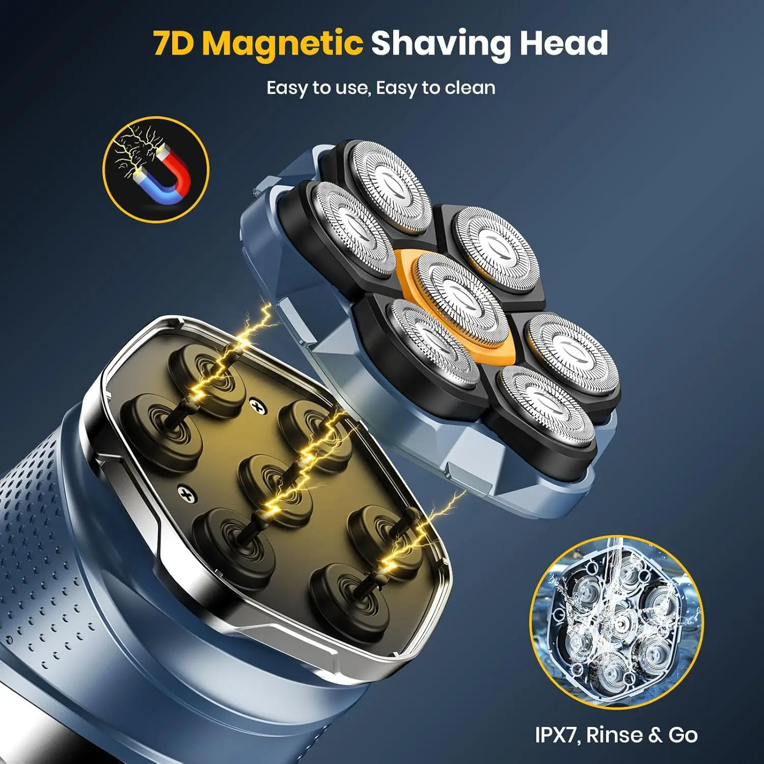 Electric Head Shavers for Bald Men 6D Magnetic Razor Hair Trimmer Rechargeable LED Display Waterproof Beard Shavers Hair Cutting