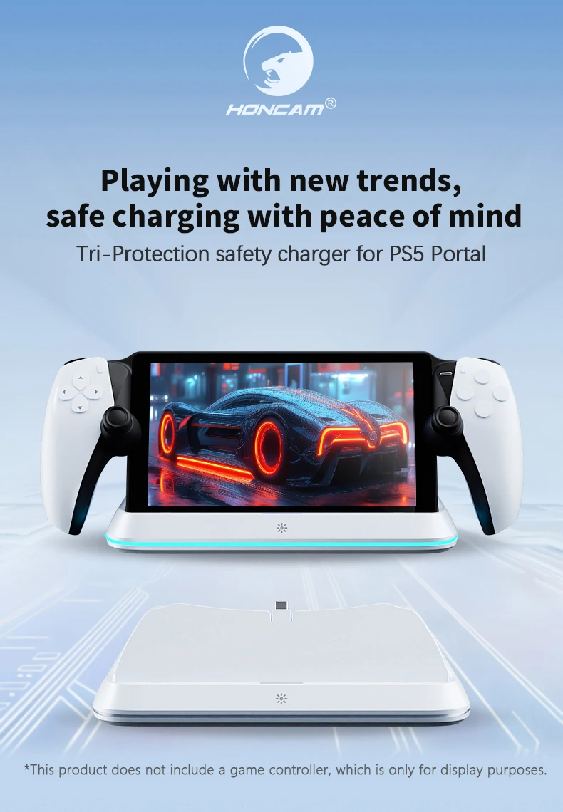 HONCAM Magnetic Connect Station for PlayStation Portal 7 RGB Light Modes Console Charger Stand W Tri-Protection Safety Charging