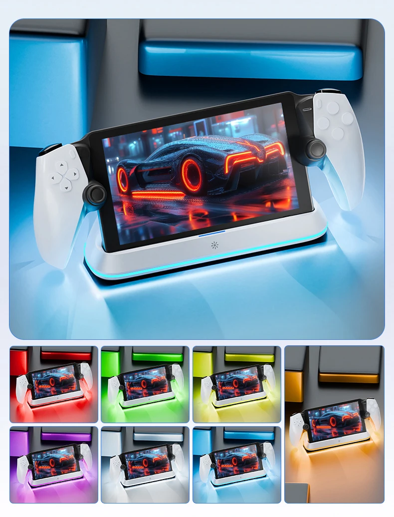 HONCAM Magnetic Connect Station for PlayStation Portal 7 RGB Light Modes Console Charger Stand W Tri-Protection Safety Charging