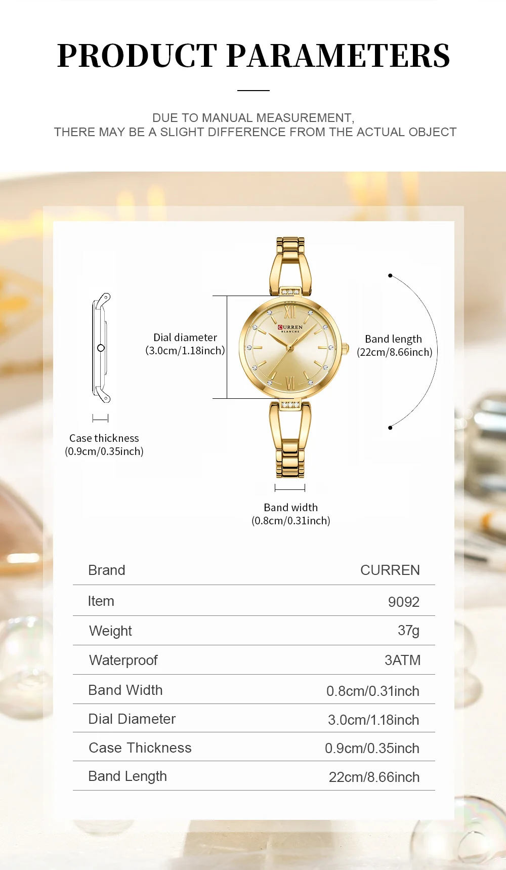CURREN 9092 Women's Stainless Steel Quartz Watch Luxury and Elegant Watch Business Women's Bracelet Watches Relojes De Mujer