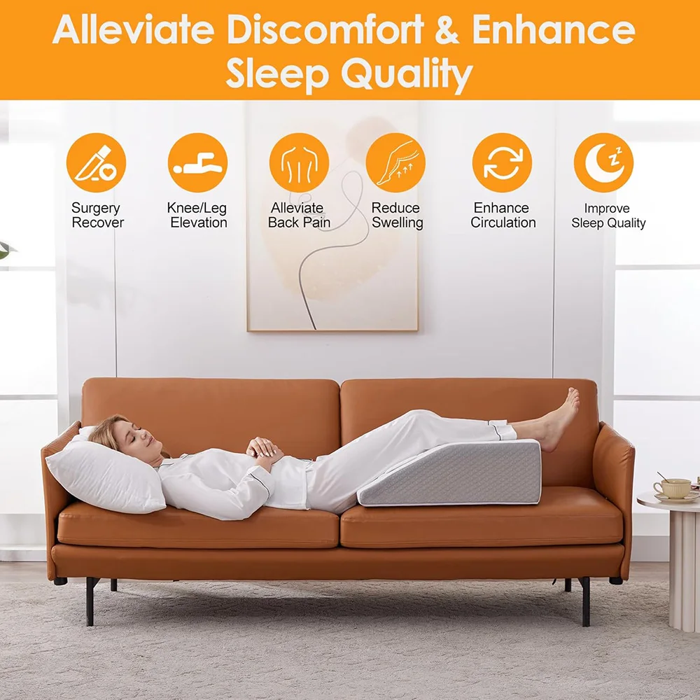 Leg Pillow, 8inch Leg Elevating Pillow for Legs,Rest, Sleeping,Leg Wedge Pillow for Side Sleeping, Memory Foam Leg Wedge Pillow