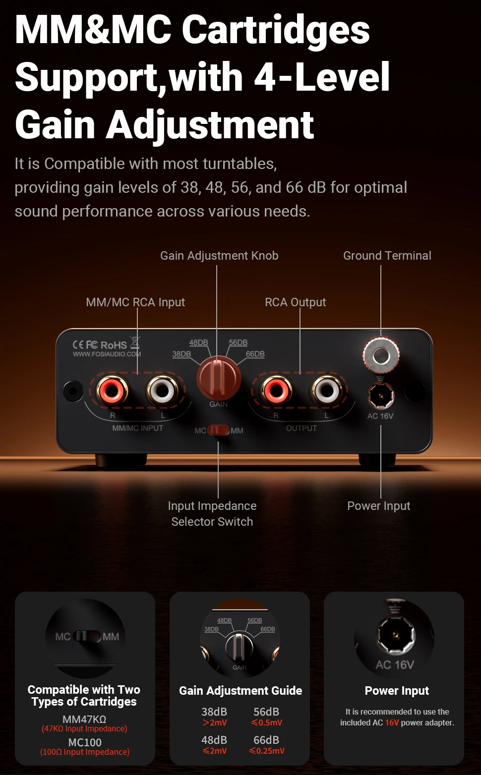 Fosi Audio BOX X5 HIFI Phono Preamp, Mini Preamplifier Home Audio for MM/MC Cartridge Turntable RIAA Preamplifier Compact with V