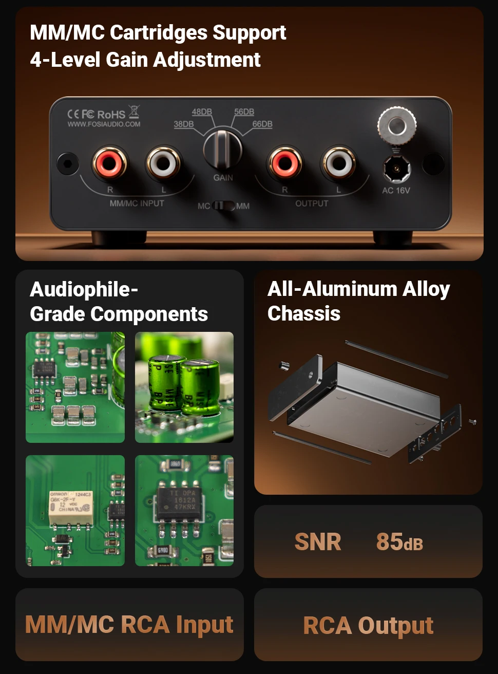 Fosi Audio BOX X5 HIFI Phono Preamp, Mini Preamplifier Home Audio for MM/MC Cartridge Turntable RIAA Preamplifier Compact with V