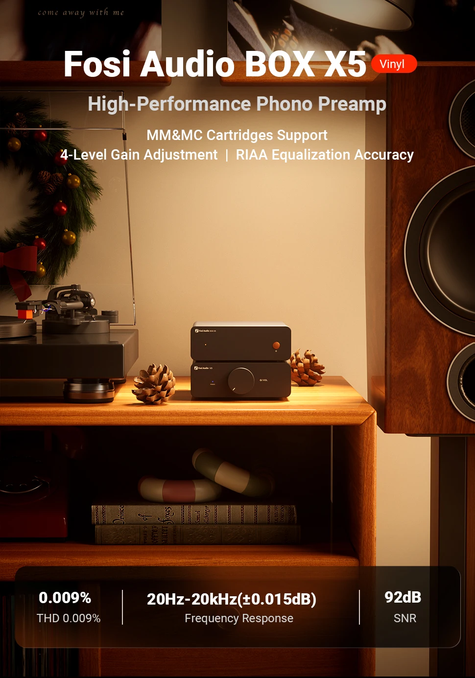 Fosi Audio BOX X5 HIFI Phono Preamp, Mini Preamplifier Home Audio for MM/MC Cartridge Turntable RIAA Preamplifier Compact with V