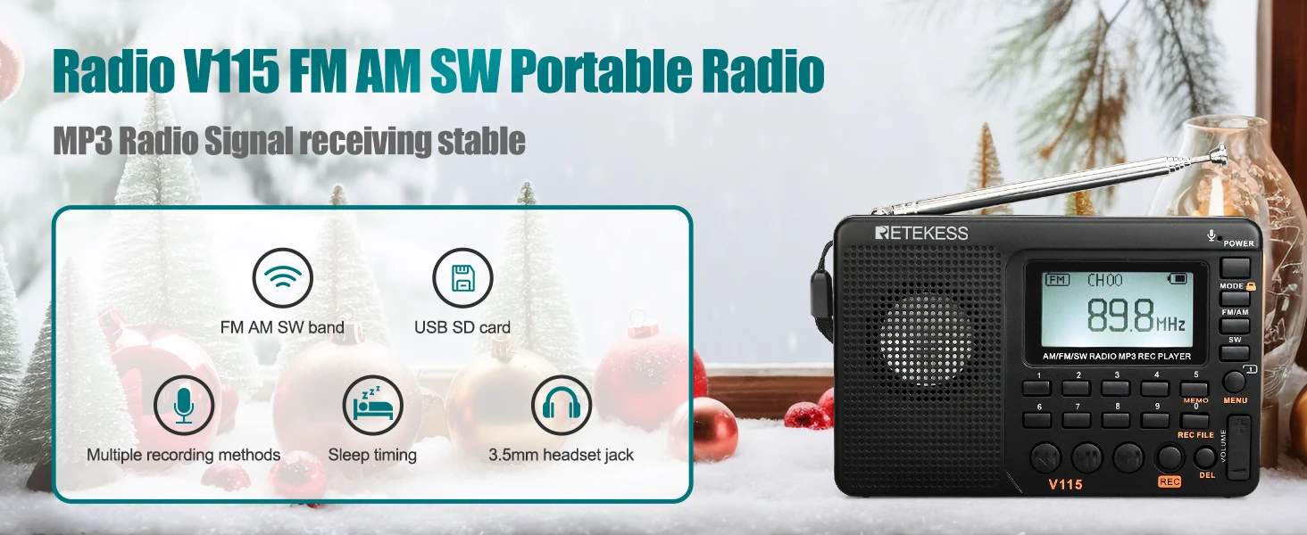 Retekess V112 Radio Mini Pocket Radio Receiver Portable Radios AM FM Rechargeble Sleep Time Earphone For Walkman Go Hiking