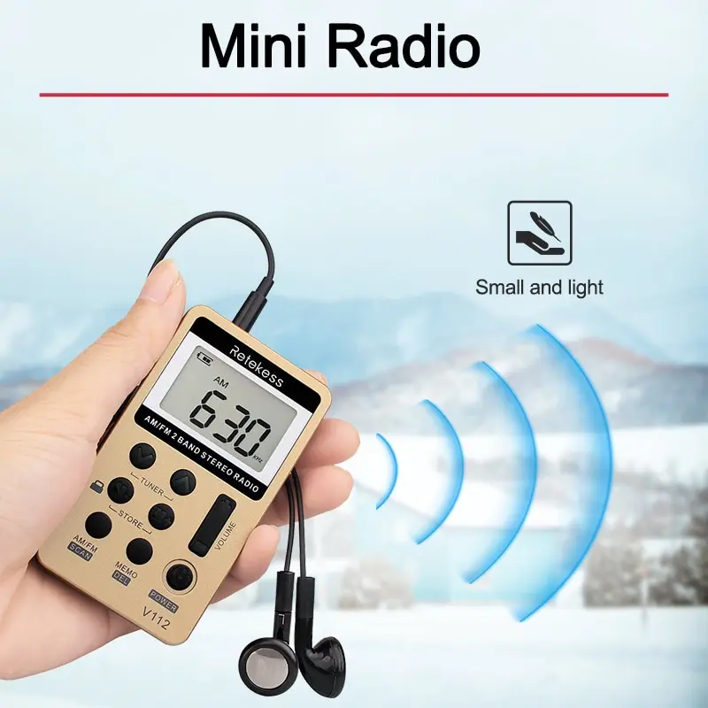Retekess V112 Radio Mini Pocket Radio Receiver Portable Radios AM FM Rechargeble Sleep Time Earphone For Walkman Go Hiking
