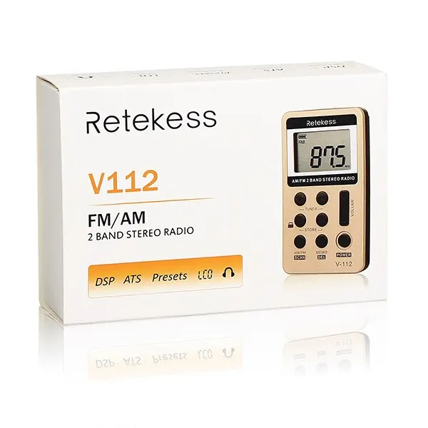 Retekess V112 Radio Mini Pocket Radio Receiver Portable Radios AM FM Rechargeble Sleep Time Earphone For Walkman Go Hiking