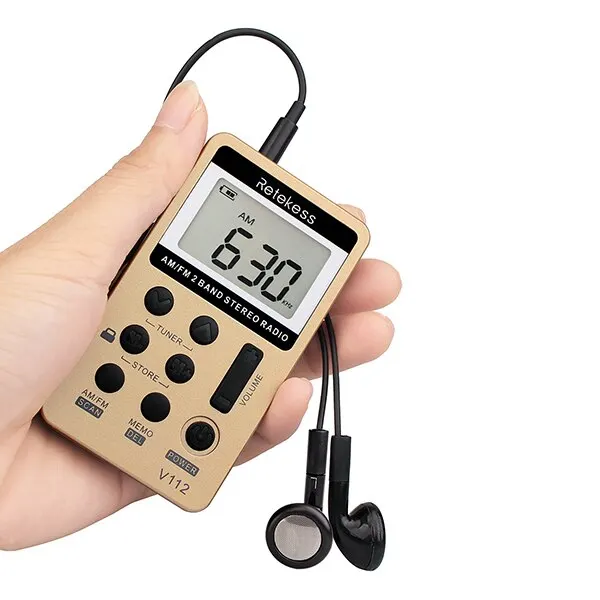 Retekess V112 Radio Mini Pocket Radio Receiver Portable Radios AM FM Rechargeble Sleep Time Earphone For Walkman Go Hiking