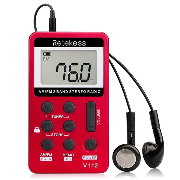 Retekess V112 Radio Mini Pocket Radio Receiver Portable Radios AM FM Rechargeble Sleep Time Earphone For Walkman Go Hiking