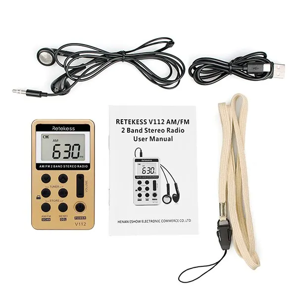 Retekess V112 Radio Mini Pocket Radio Receiver Portable Radios AM FM Rechargeble Sleep Time Earphone For Walkman Go Hiking
