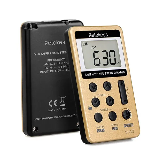 Retekess V112 Radio Mini Pocket Radio Receiver Portable Radios AM FM Rechargeble Sleep Time Earphone For Walkman Go Hiking