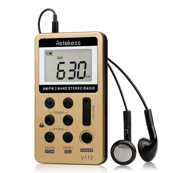 Retekess V112 Radio Mini Pocket Radio Receiver Portable Radios AM FM Rechargeble Sleep Time Earphone For Walkman Go Hiking
