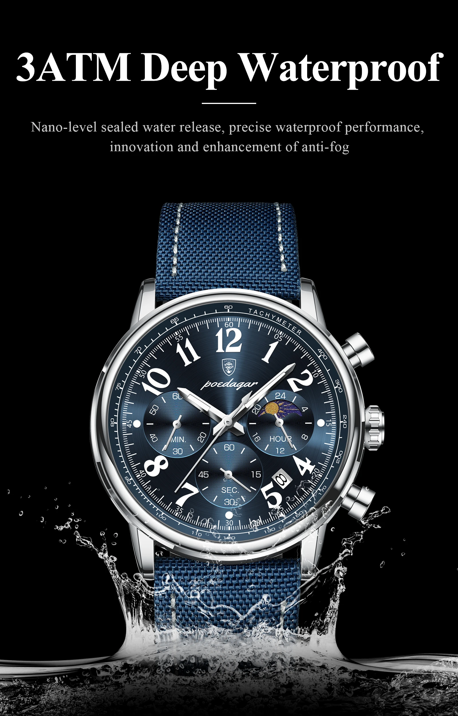 POEDAGAR Luxury Sports Military Men Watch Waterproof Luminous Chronograph Nylon Leather Date Man Wristwatch Quartz Men's Watches