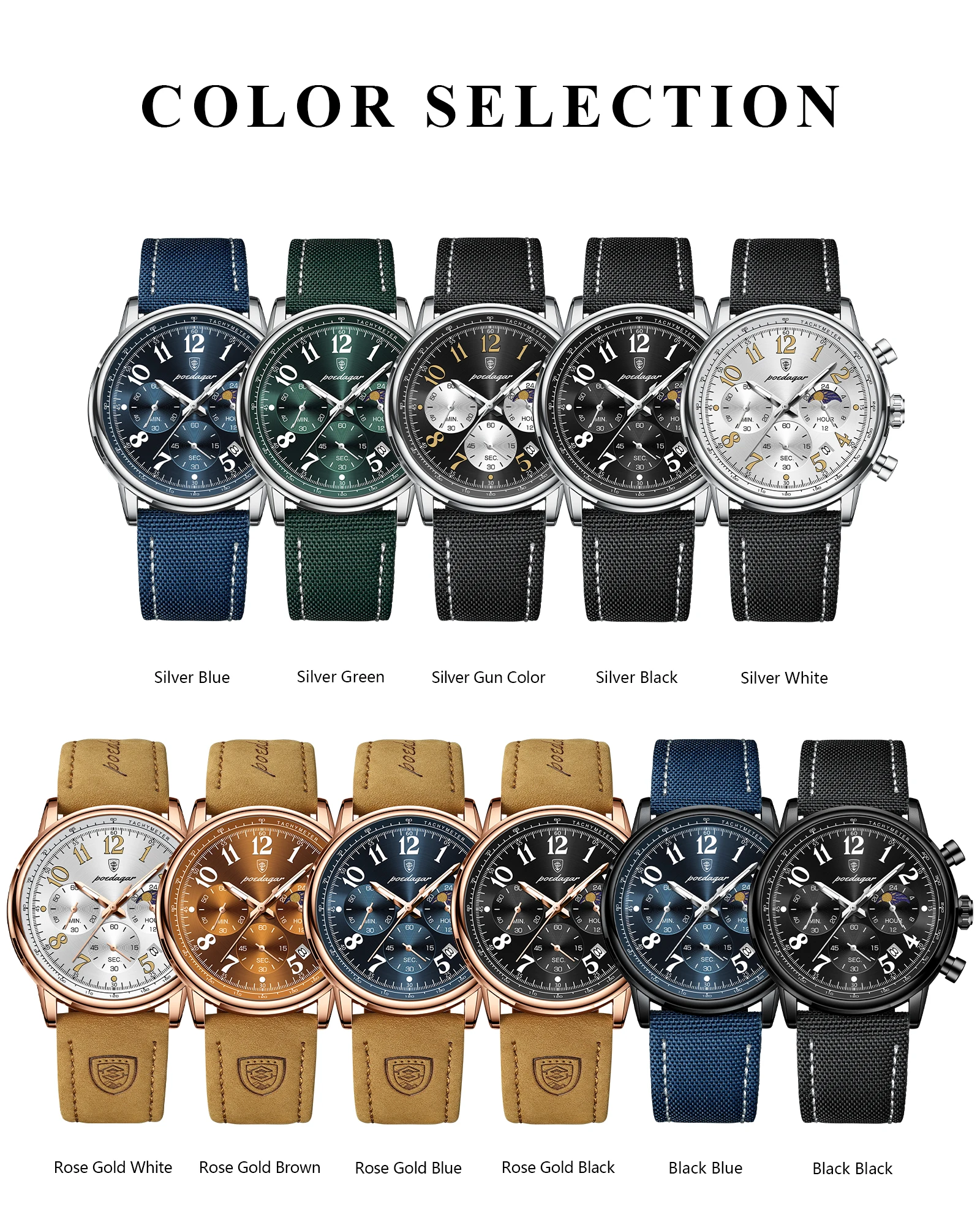 POEDAGAR Luxury Sports Military Men Watch Waterproof Luminous Chronograph Nylon Leather Date Man Wristwatch Quartz Men's Watches