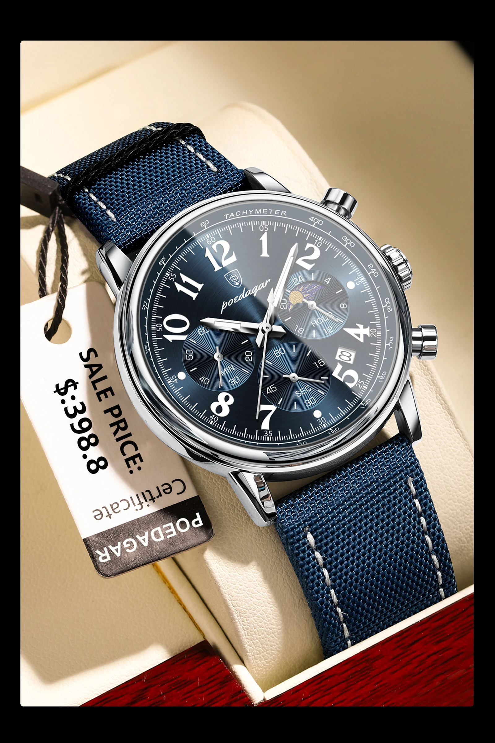 POEDAGAR Luxury Sports Military Men Watch Waterproof Luminous Chronograph Nylon Leather Date Man Wristwatch Quartz Men's Watches