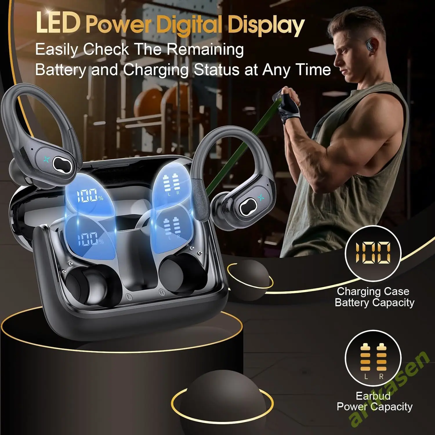 Bluetooth 5.3 Headphones 2024 Wireless Earbuds 75hrs Sport Bluetooth Earphone with Noise Cancelling Mic IPX7 Waterproof Headsets