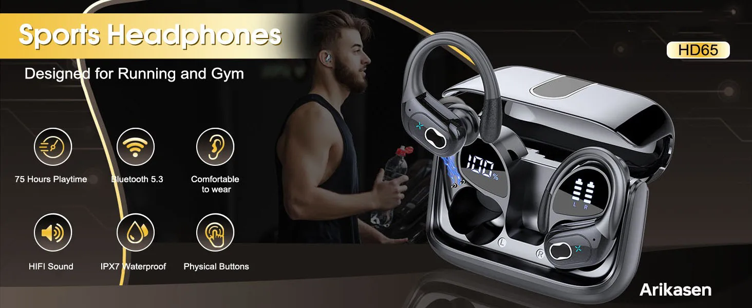 Bluetooth 5.3 Headphones 2024 Wireless Earbuds 75hrs Sport Bluetooth Earphone with Noise Cancelling Mic IPX7 Waterproof Headsets