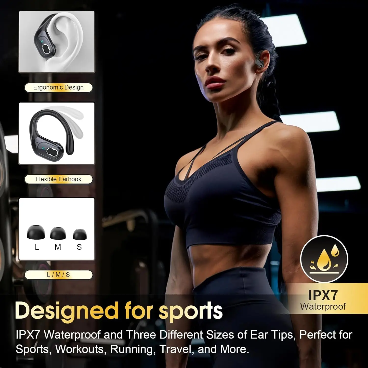 Bluetooth 5.3 Headphones 2024 Wireless Earbuds 75hrs Sport Bluetooth Earphone with Noise Cancelling Mic IPX7 Waterproof Headsets