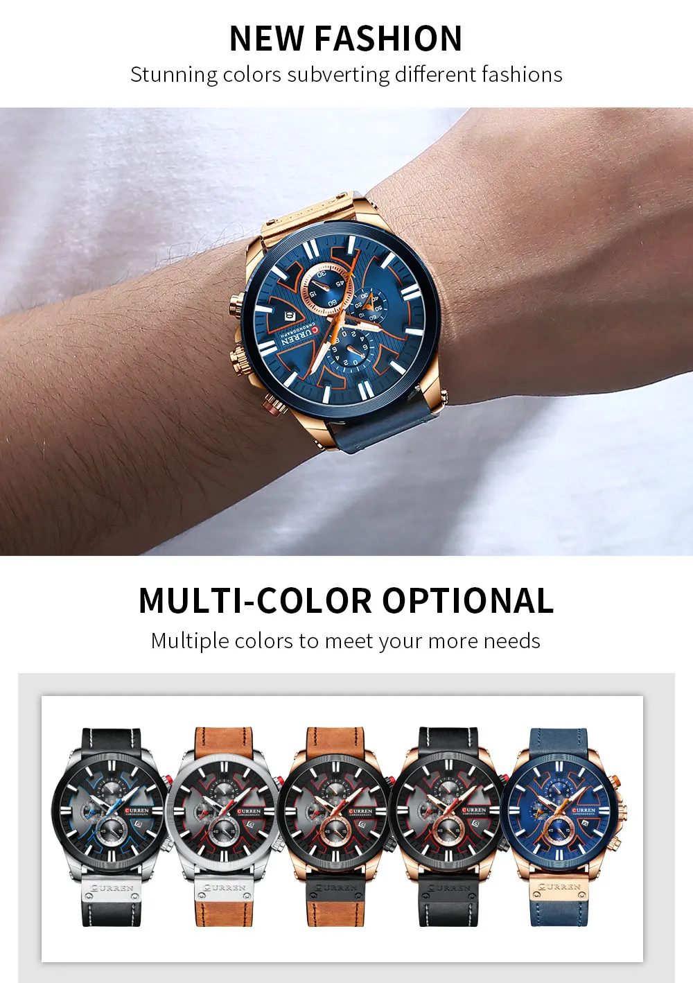 New CURREN Men Watches Fashion Quartz Wrist Watches Men's Military Waterproof Sports Watch Male Date Clock Relogio Masculino