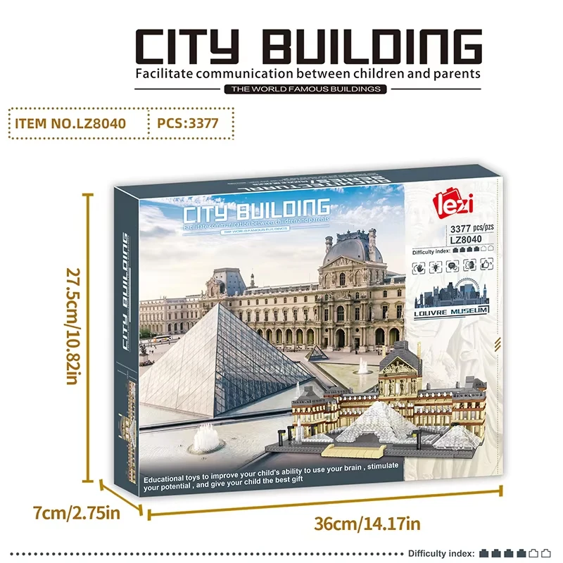 3377PCS Louvre Model Building Blocks World Famous Attractions Architectural Model Bricks Desktop Decoration Toys Gifts For Adult