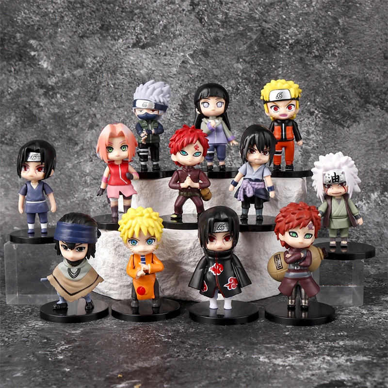 12Pcs/Set Naruto Q Verison Figure Toys Cute Anime Mini Sasuke Kakashi Itachi Gaara Jiraiya Kawaii PVC Action Figurine Model Doll