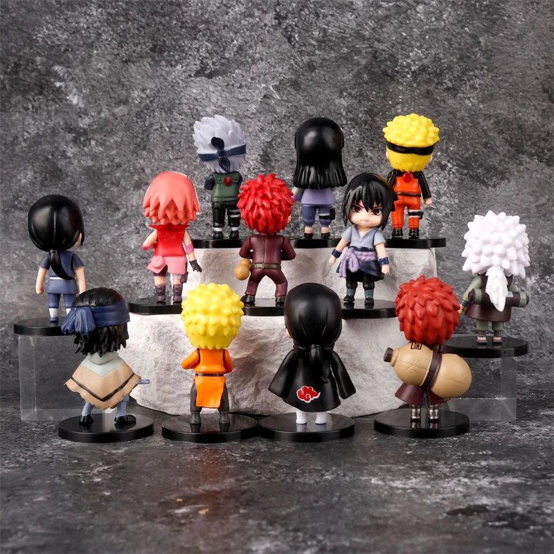 12Pcs/Set Naruto Q Verison Figure Toys Cute Anime Mini Sasuke Kakashi Itachi Gaara Jiraiya Kawaii PVC Action Figurine Model Doll