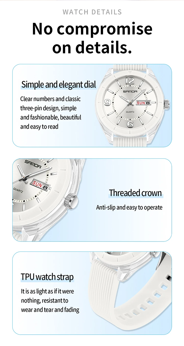 SANDA Quartz Watch for Women Waterproof Auto Date Week Elegant Luxury Ladies Wristwatch Waterproof Analog Women's Watches