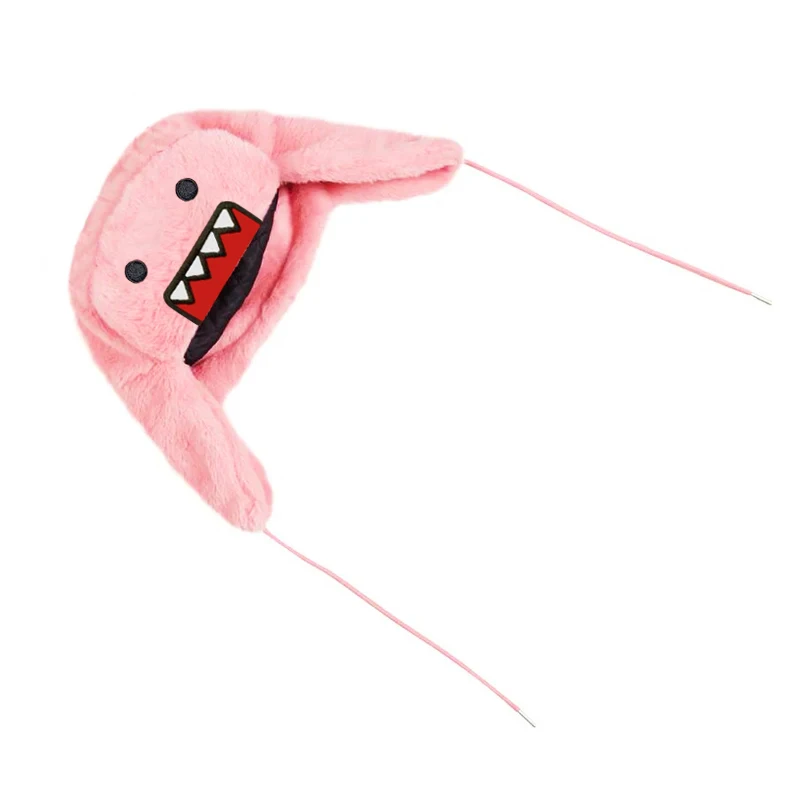 Domokun Pink Cartoon DesignEmbroidery Warm Coral Velvet Lei Feng Hat Autumn Winter Outdoor Ear Protection