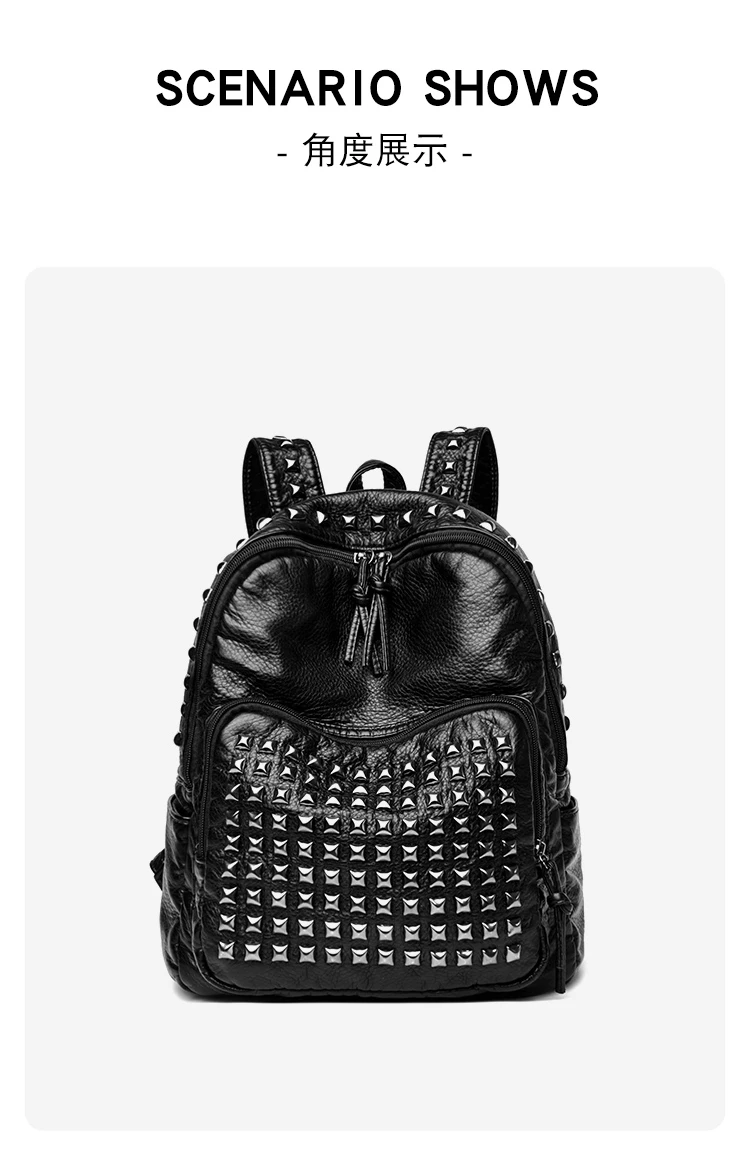 2025 New Super Cool Rivets Soft PU Fashion Backpacks Solid Zipper Large Capacity High Quality Designer Style Backpacks for Women