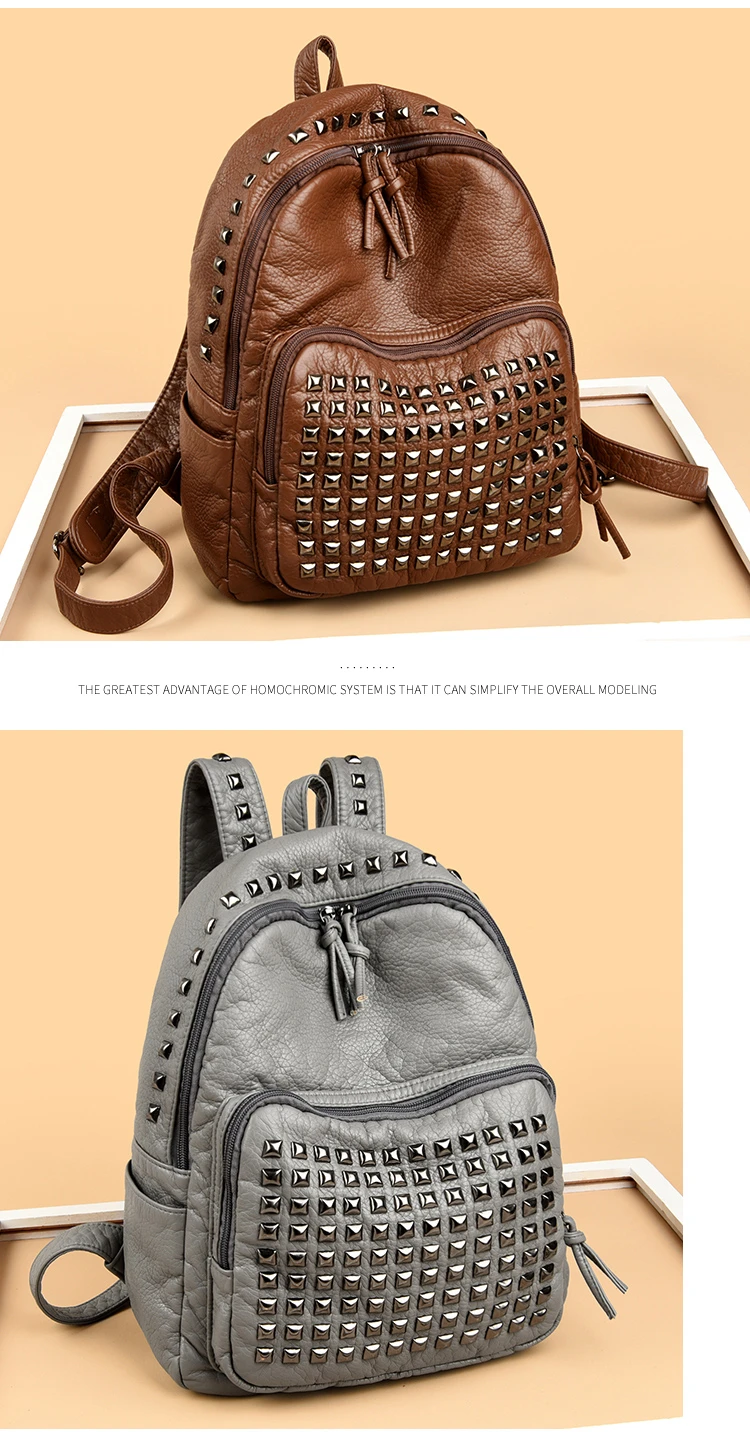 2025 New Super Cool Rivets Soft PU Fashion Backpacks Solid Zipper Large Capacity High Quality Designer Style Backpacks for Women