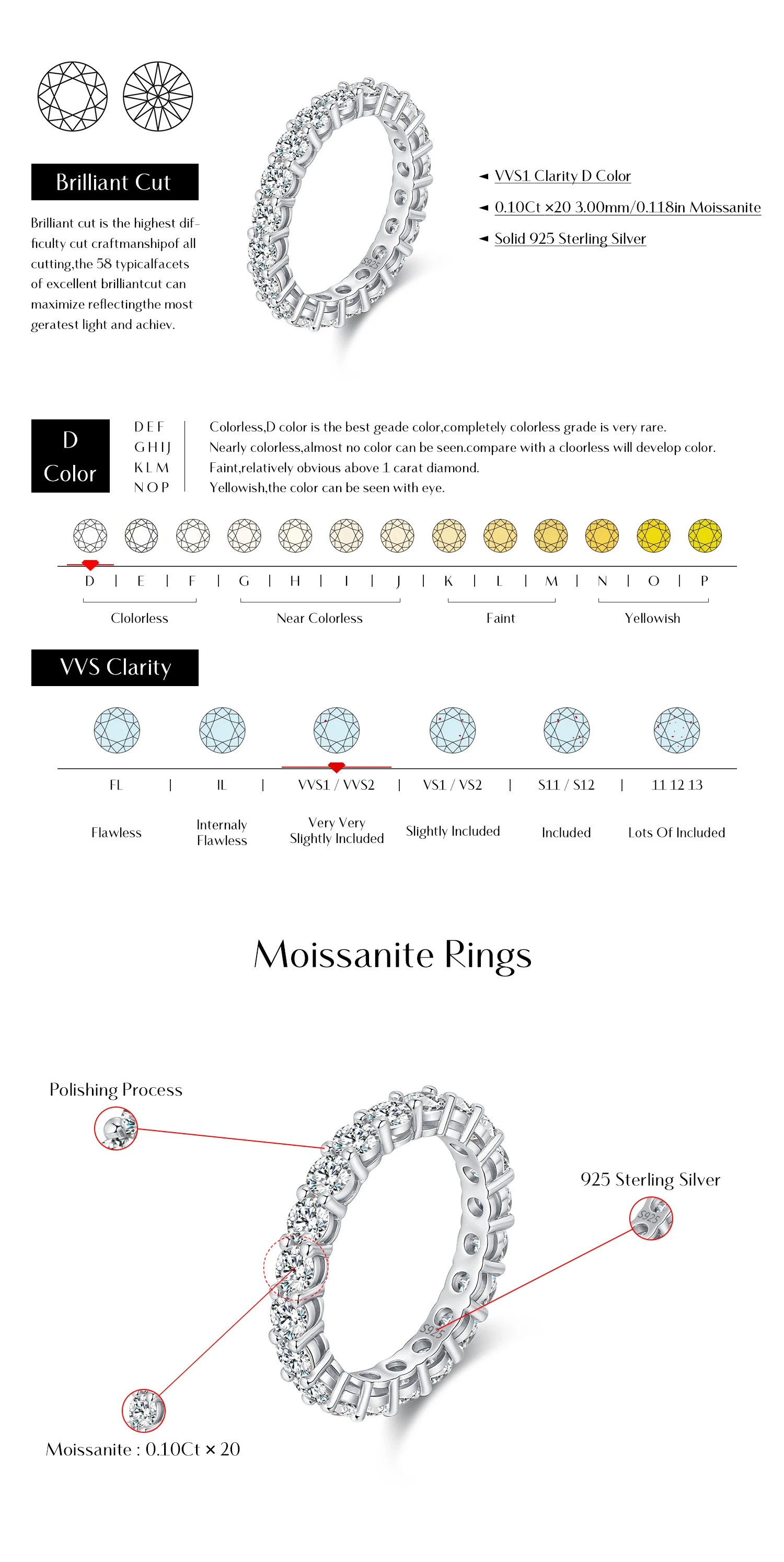 MODIAN Dazzling D Color Moissanite Eternity Band Rings 925 Sterling Silver Luxury Stackable Fashion Ring For Women Fine Jewelry