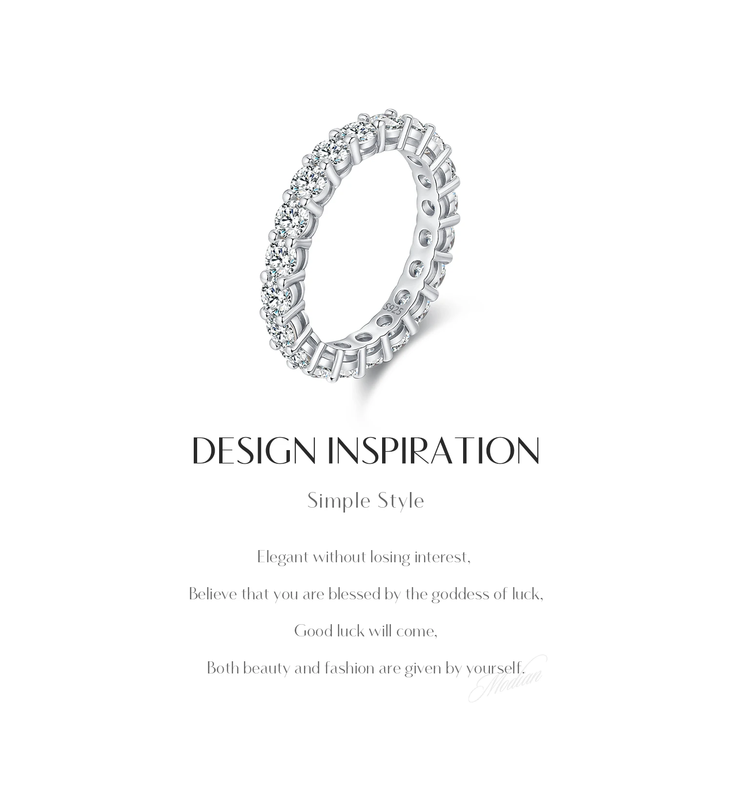 MODIAN Dazzling D Color Moissanite Eternity Band Rings 925 Sterling Silver Luxury Stackable Fashion Ring For Women Fine Jewelry